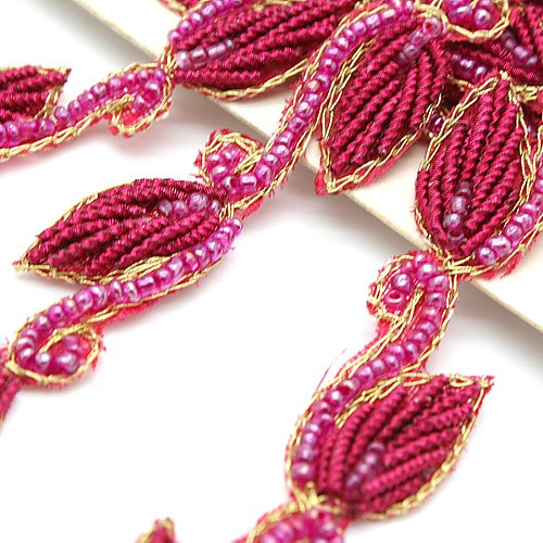HOT PINK BEADED SMALL LEAF TRIM - sarahi.NYC