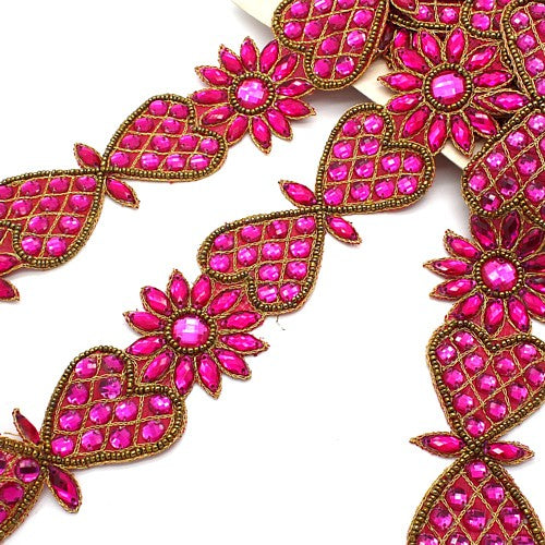 HOT PINK BEADED RHINESTONE BEADED RHINESTONE TRIM - sarahi.NYC