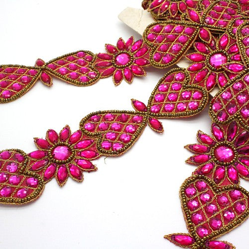 HOT PINK BEADED RHINESTONE BEADED RHINESTONE TRIM - sarahi.NYC