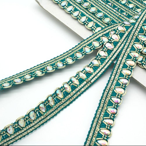 GREEN IRIDESCENT RHINESTONE TRIM - sarahi.NYC