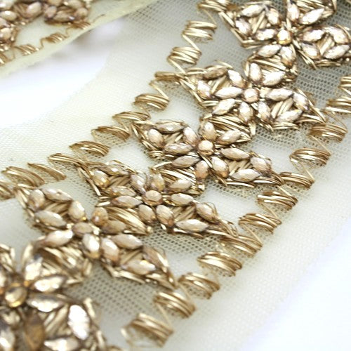 GOLD FLORAL RHINESTONE NET TRIM - sarahi.NYC
