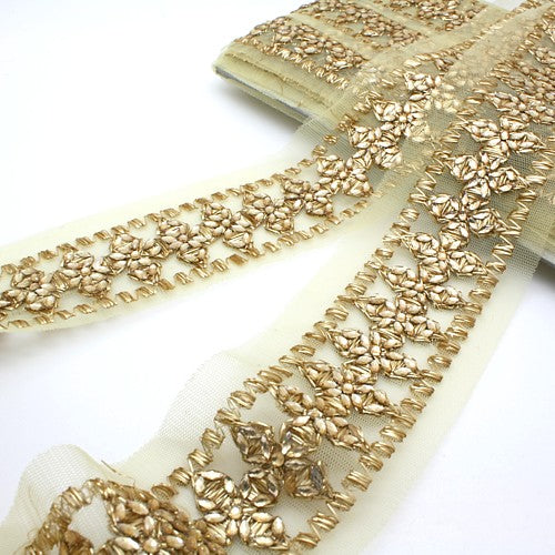 GOLD FLORAL RHINESTONE NET TRIM - sarahi.NYC