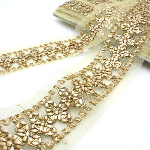 GOLD FLORAL RHINESTONE NET TRIM - sarahi.NYC