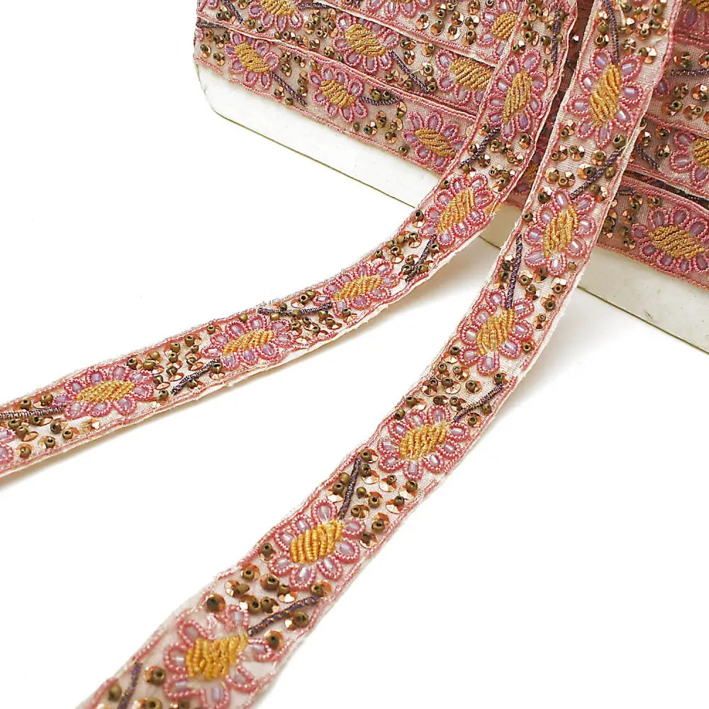 Light Pink Sequin Beaded Trim - Sarahi.nyc Fabric Trims
