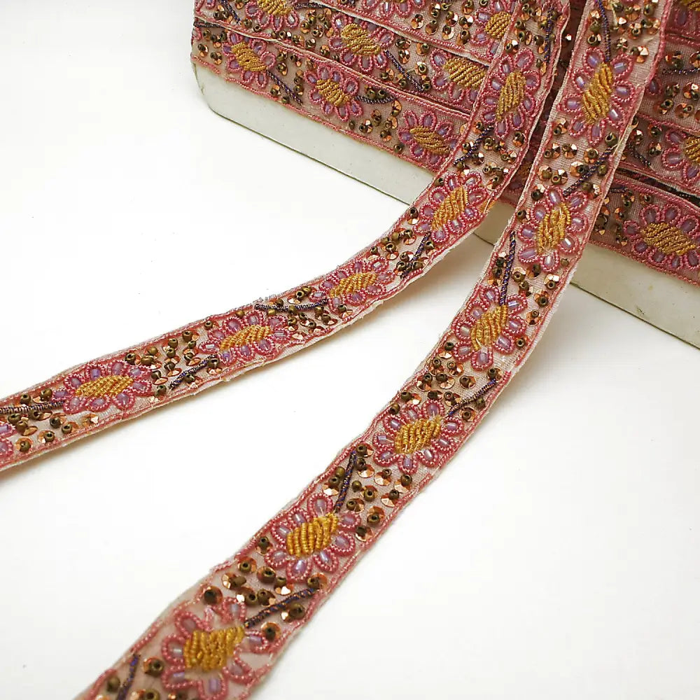 Light Pink Sequin Beaded Trim - Sarahi.nyc Fabric Trims