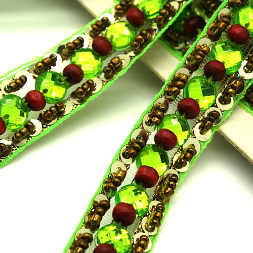 LIME GREEN RHINESTONE BEADED TRIM - sarahi.NYC
