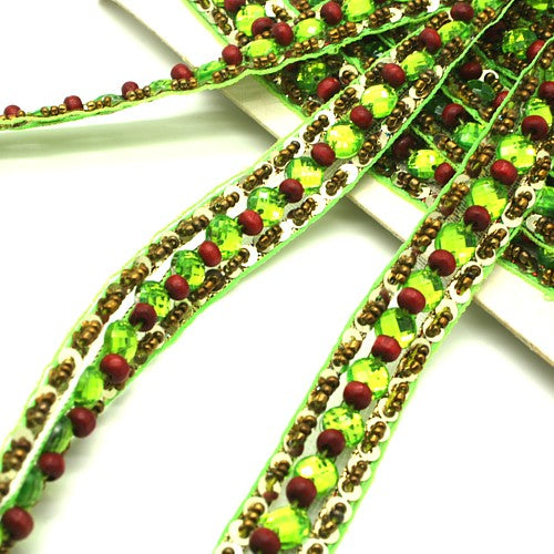 LIME GREEN RHINESTONE BEADED TRIM - sarahi.NYC