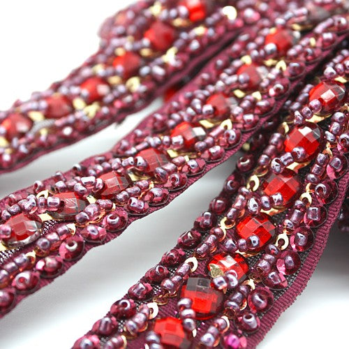 MAROON RHINESTONE BEADED RHINESTONE TRIM - sarahi.NYC