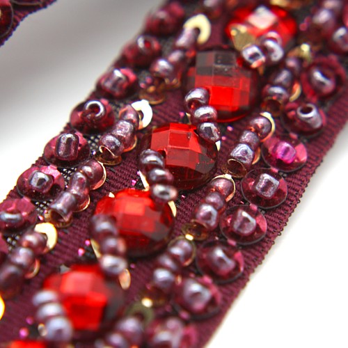 MAROON RHINESTONE BEADED RHINESTONE TRIM - sarahi.NYC