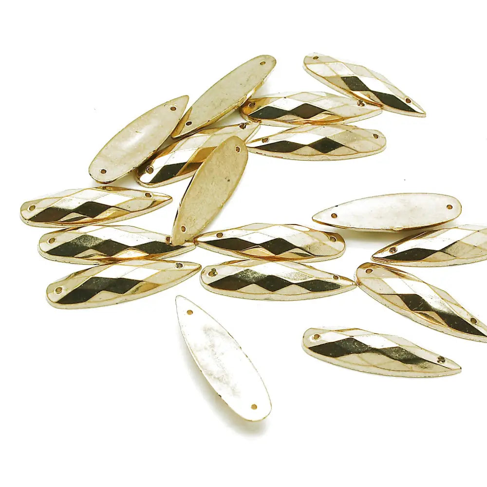 Pack Of 10 - Gold Teardrop 28 Mm Rhinestone Gems Sarahi.nyc Sew On Crystals