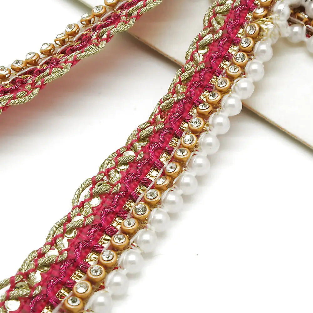 Pink Pearl Crystal Edging Trim - Sarahi.nyc Faux Trims