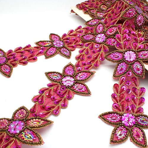 PINK CERISE WILD FLOWER GEM TRIM - sarahi.NYC