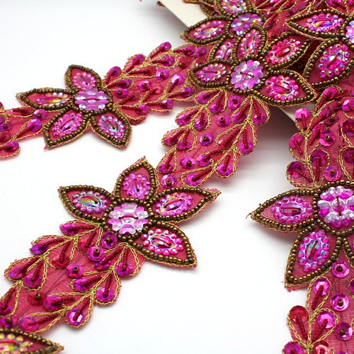 PINK CERISE WILD FLOWER GEM TRIM - sarahi.NYC