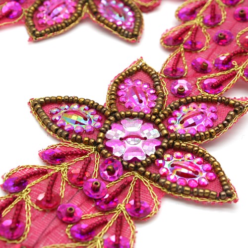 PINK CERISE WILD FLOWER GEM TRIM - sarahi.NYC