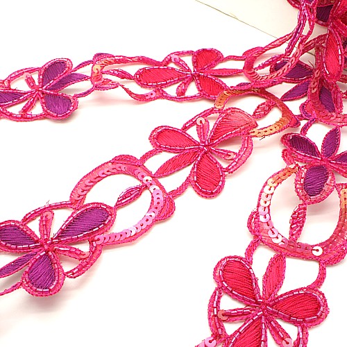 PINK CERISE FLORAL SEQUIN TRIM - sarahi.NYC