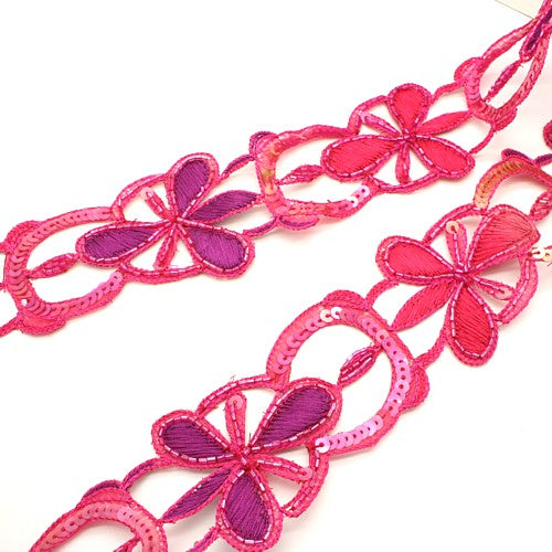 PINK CERISE FLORAL SEQUIN TRIM - sarahi.NYC