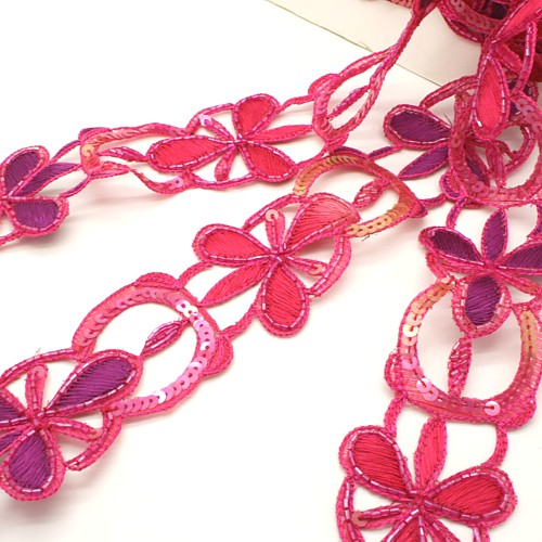 PINK CERISE FLORAL SEQUIN TRIM - sarahi.NYC