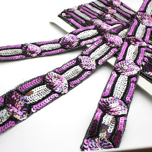 PINK SILVER SEQUIN FLORAL TRIM - sarahi.NYC