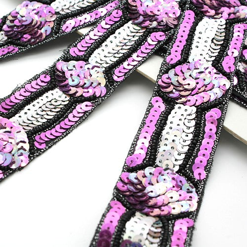 PINK SILVER SEQUIN FLORAL TRIM - sarahi.NYC