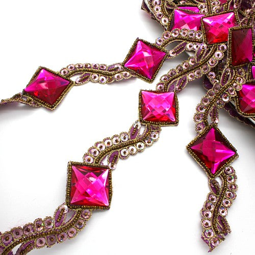 HOT PINK RHINESTONE SEQUIN TRIM - sarahi.NYC