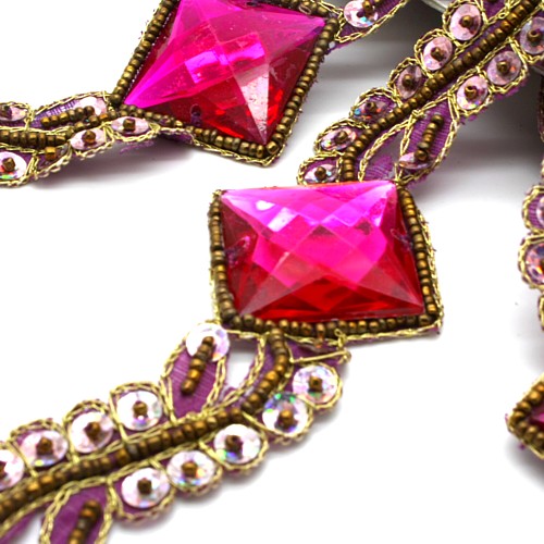 HOT PINK RHINESTONE SEQUIN TRIM - sarahi.NYC