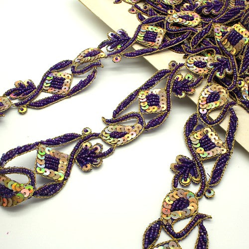 PURPLE SEQUIN BEADED TRIM - sarahi.NYC