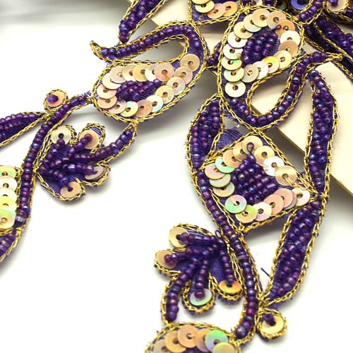 PURPLE SEQUIN BEADED TRIM - sarahi.NYC