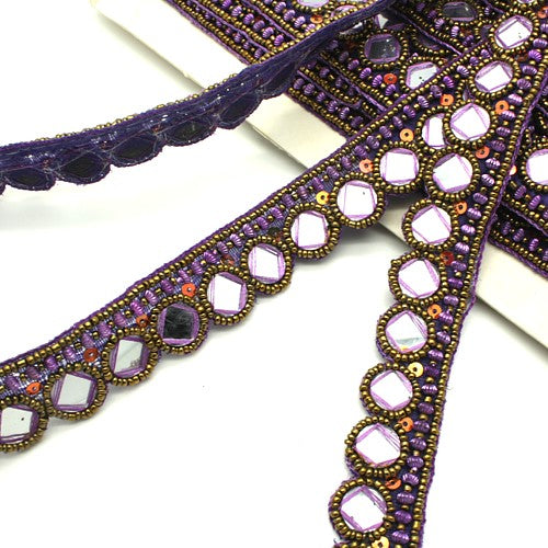 PURPLE MIRROR BEADED TRIM - sarahi.NYC