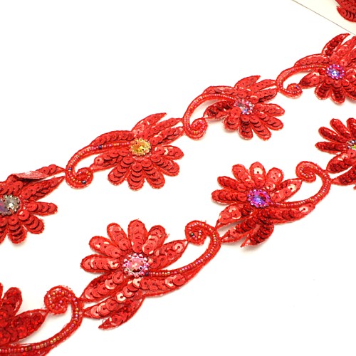 RED FLORAL SEQUIN TRIM - sarahi.NYC