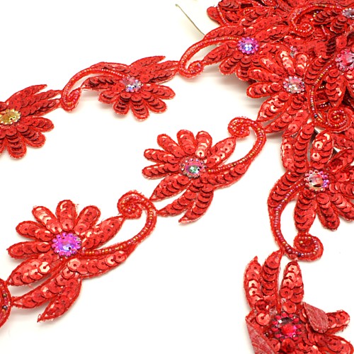 RED FLORAL SEQUIN TRIM - sarahi.NYC