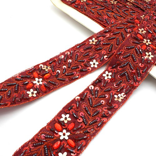 RED MAROON SEQUIN RIBBON TRIM - sarahi.NYC