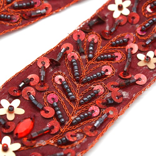 RED MAROON SEQUIN RIBBON TRIM - sarahi.NYC