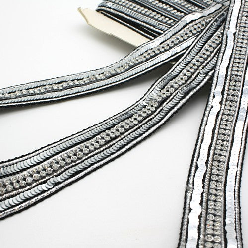 SILVER BLACK SEQUIN CRYSTAL TRIM - sarahi.NYC