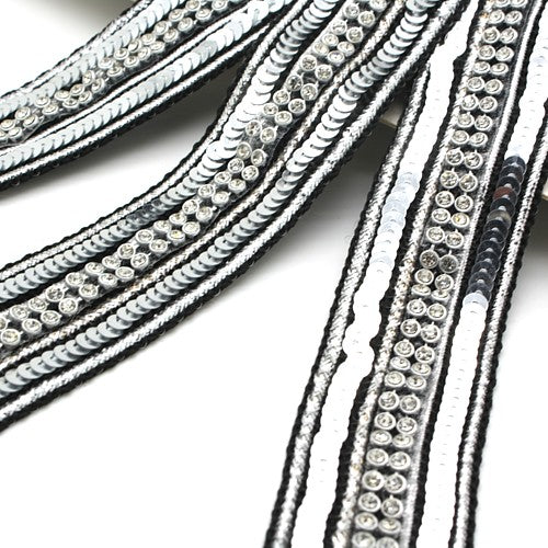 SILVER BLACK SEQUIN CRYSTAL TRIM - sarahi.NYC