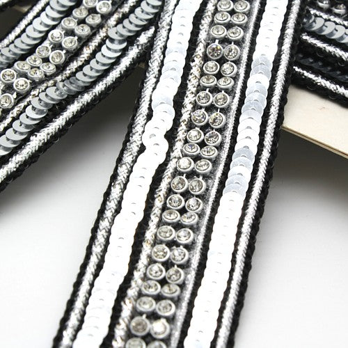 SILVER BLACK SEQUIN CRYSTAL TRIM - sarahi.NYC
