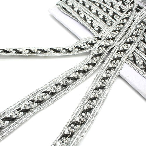 SILVER BLACK FAUX CRYSTAL TRIM - sarahi.NYC
