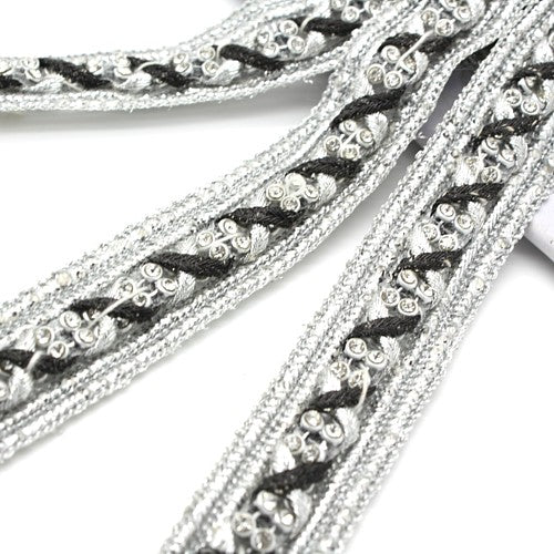 SILVER BLACK FAUX CRYSTAL TRIM - sarahi.NYC