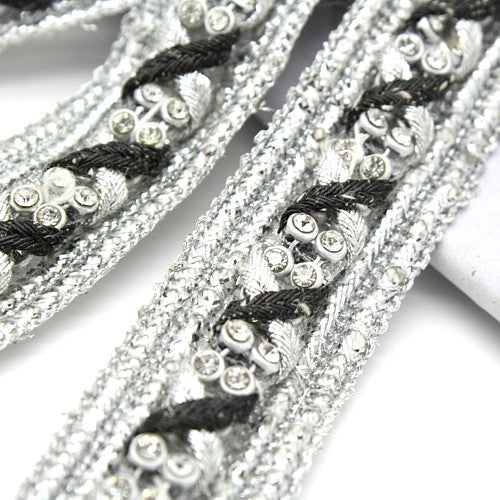 SILVER BLACK FAUX CRYSTAL TRIM - sarahi.NYC