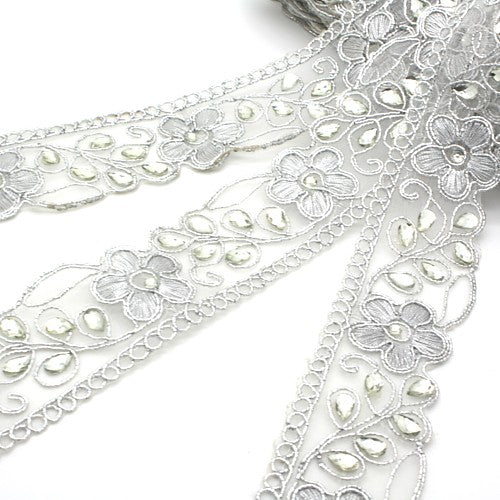 SILVER RHINESTONE FABRIC TRIM - sarahi.NYC
