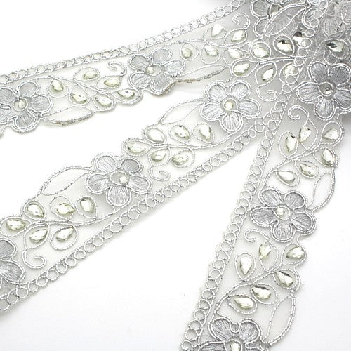 SILVER RHINESTONE FABRIC TRIM - sarahi.NYC