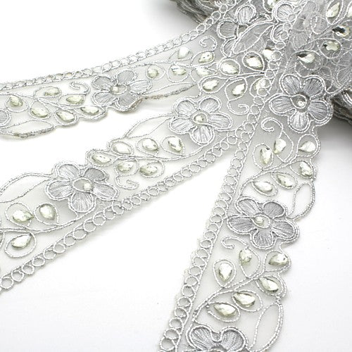 SILVER RHINESTONE FABRIC TRIM - sarahi.NYC
