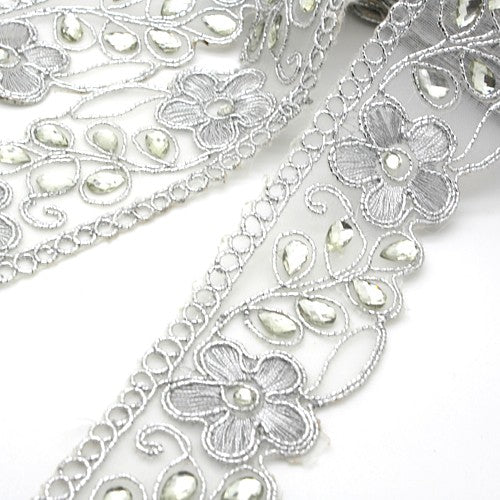 SILVER RHINESTONE FABRIC TRIM - sarahi.NYC