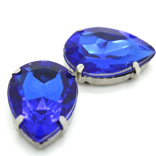 PACK OF 2 - LARGE TEAR DROP BLUE SEW ON RHINESTONE EMBELLISHMENT - sarahi.NYC