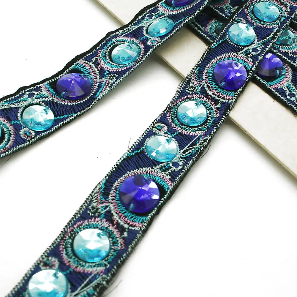 Turquoise Blue Hotfix Rhinestone Ribbon Style Trim - Sarahi.nyc Trims