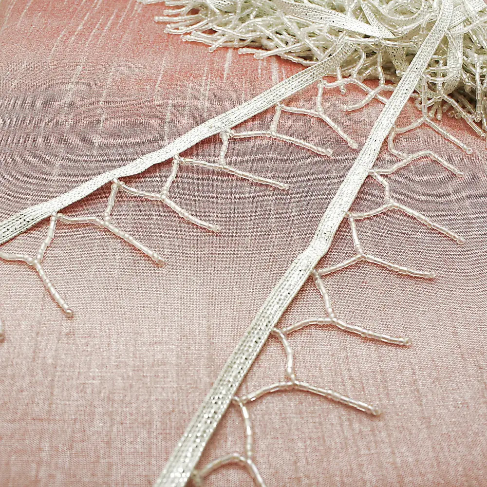 White Iridescent Beaded Fringe Trim - Sarahi.nyc Fabric Trims