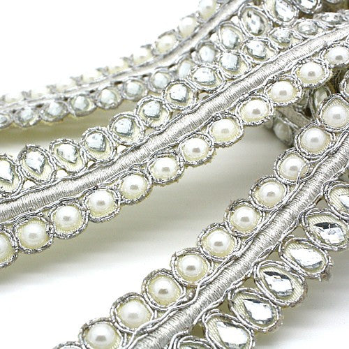 SILVER PEARL RHINESTONE FABRIC TRIM - sarahi.NYC - Sarahi.NYC
