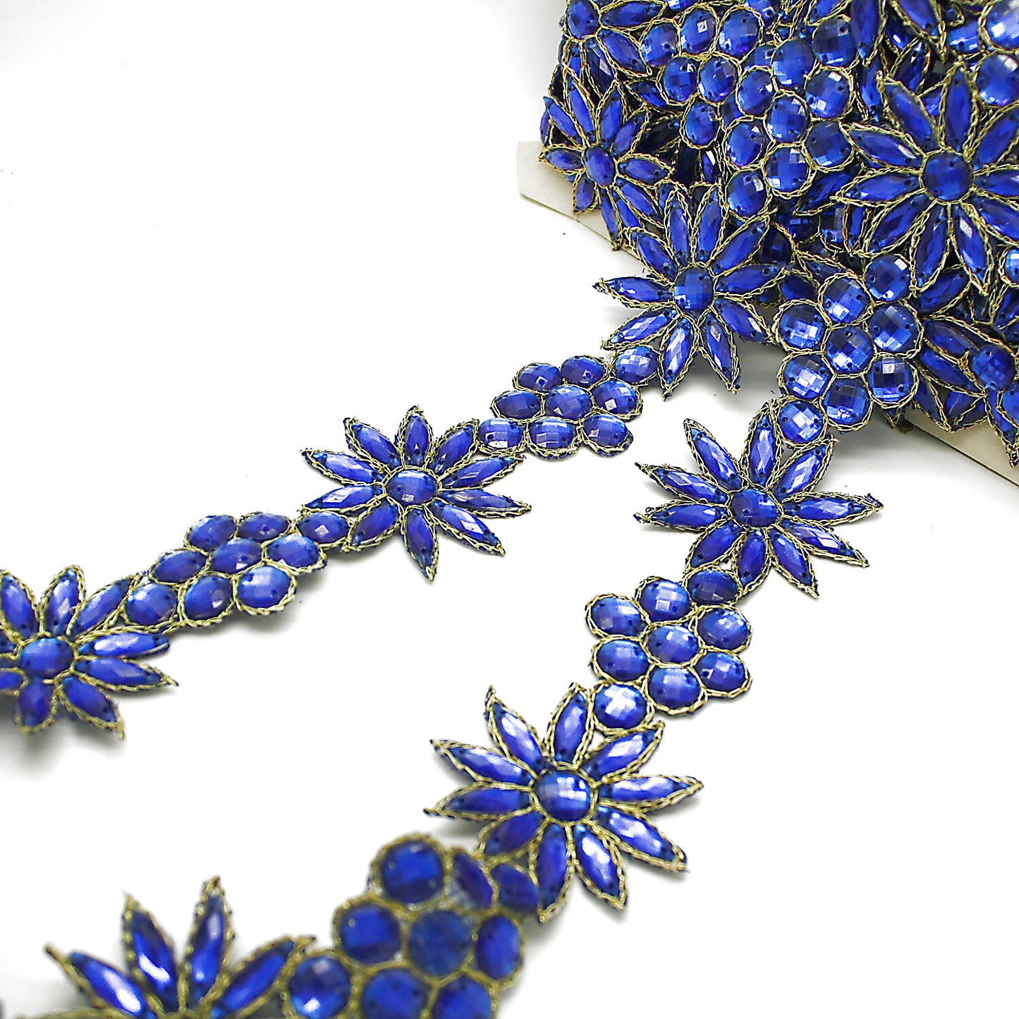 BLUE FLORAL RHINESTONE TRIM - sarahi.NYC