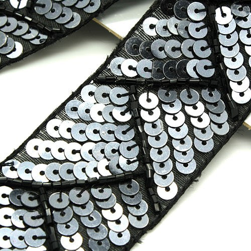 BLACK GUNMETAL SEQUIN TRIM - sarahi.NYC - Sarahi.NYC