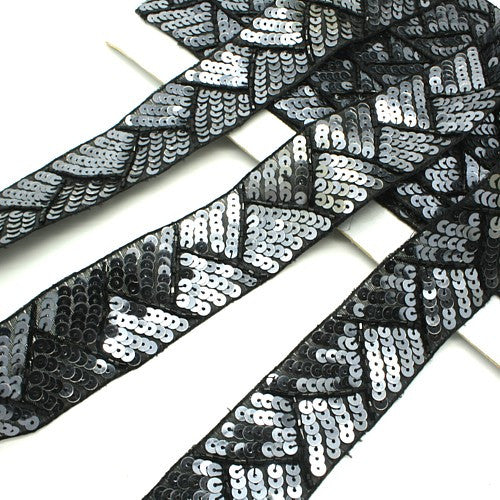 BLACK GUNMETAL SEQUIN TRIM - sarahi.NYC - Sarahi.NYC