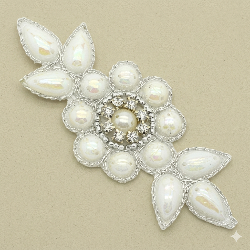 WHITE IRIDESCENT RHINESTONE FLORAL MOTIF  - sarahi.NYC